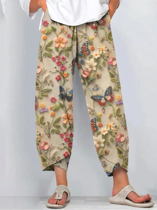Pantalons Décontracté Floral Printemps / Automne Polyester Naturel Quotidien Coupe Régulière Pantalon à la cheville Trapèze pour Femmes