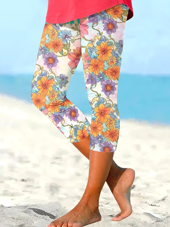 Pantalons Décontracté Floral Printemps / Automne Polyester Naturel Pantalon à la cheville Pantalon coupe slim Régulier Élasticité moyenne pour Femmes