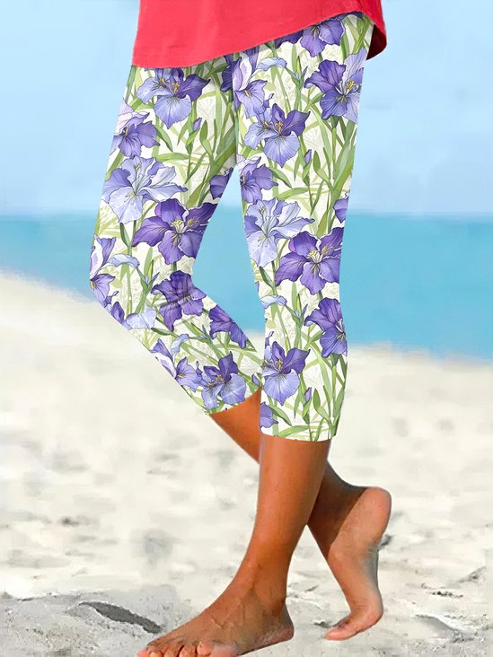 Pantalons Femmes Décontracté Floral Printemps / Automne Polyester Naturel Quotidien Trapèze Régulier Élasticité moyenne