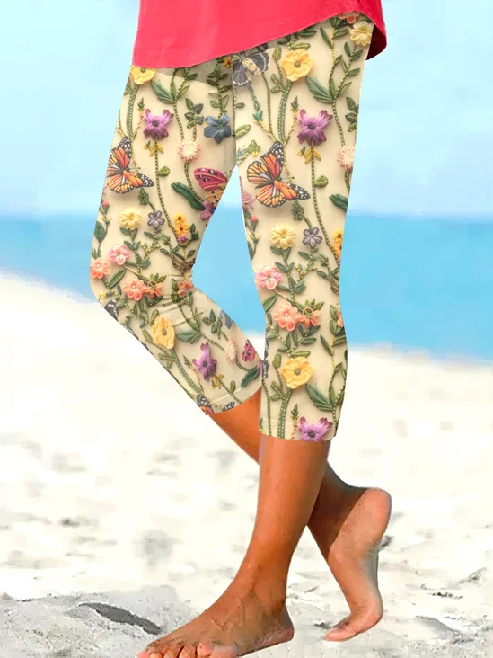Pantalons Décontracté Floral Printemps / Automne Naturel Quotidien Serré Legging Régulier Élasticité moyenne pour Femmes