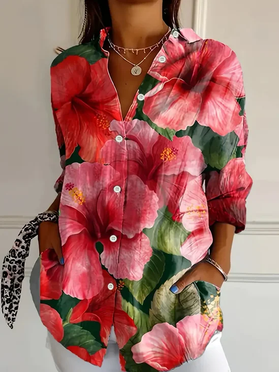 Chemises Femmes Décontracté Floral Printemps / Automne Polyester Aucune élasticité Quotidien Boucle Régulier T.-N.-L.