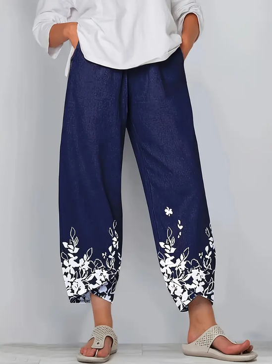 Pantalons Femmes Décontracté Floral Été Polyester Naturel Aucune élasticité Quotidien Ample Régulier