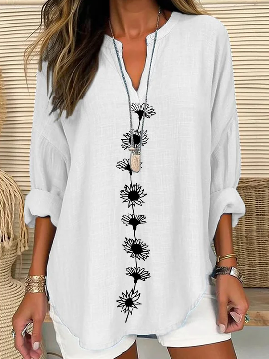 Blouses Décontracté Floral Printemps / Automne Aucune élasticité Quotidien Ample en Mélangé de Coton Régulier Régulier pour Femmes