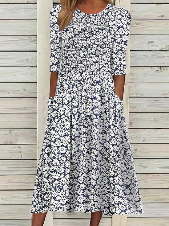 Femmes Floral Comme Image Col Rond Confortable Imprimé Robe Maxi Décontracté