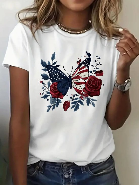 T-shirts Décontracté Été Papillon Micro-élasticité Quotidien Coupe Régulière Manches Courtes Régulier Régulier pour Femmes