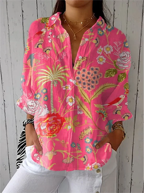 Chemises Femmes Décontracté Floral Printemps / Automne Polyester Vacances Ample Manches trois quarts Régulier Col de Chemise