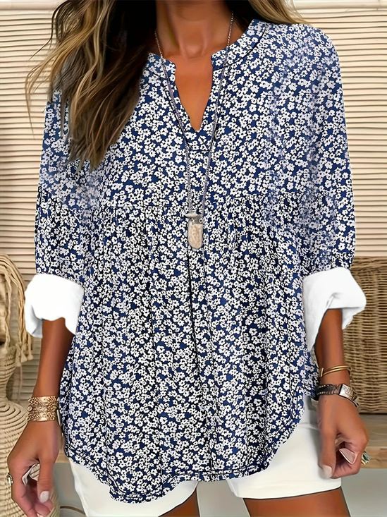 Blouses Femmes Élégant Floral Été Aucune élasticité Quotidien Demi Manche Col Châle Droit Régulier