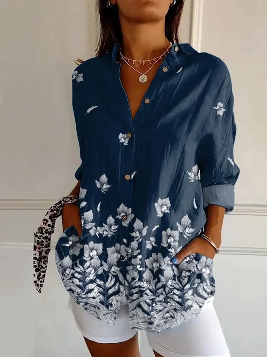 Chemises Femmes Décontracté Floral Printemps / Automne Polyester Quotidien Manches Longues Régulier Régulier Col de Chemise