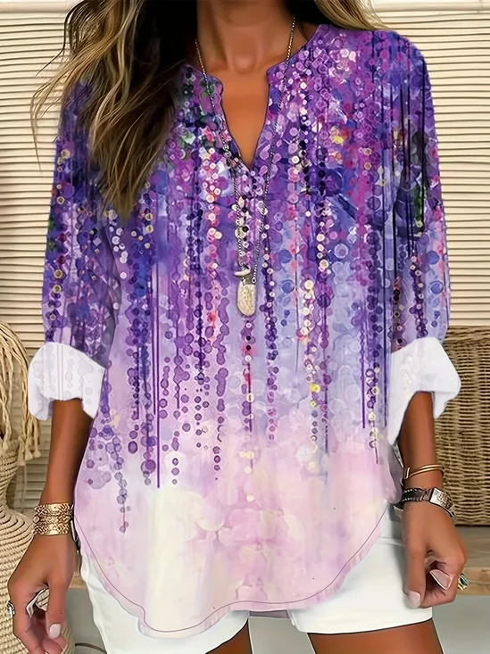 Blouses Simple Floral Été Aucune élasticité Ample Demi Manche Col Châle Régulier Droit pour Femmes