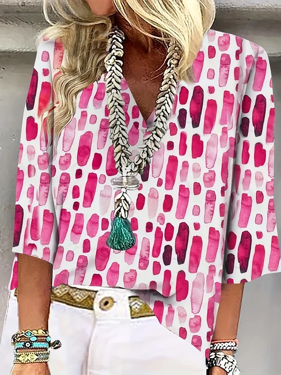 Blouses Géométrique Élégant Été Polyester Quotidien Ample Demi Manche Col Châle Droit pour Femmes