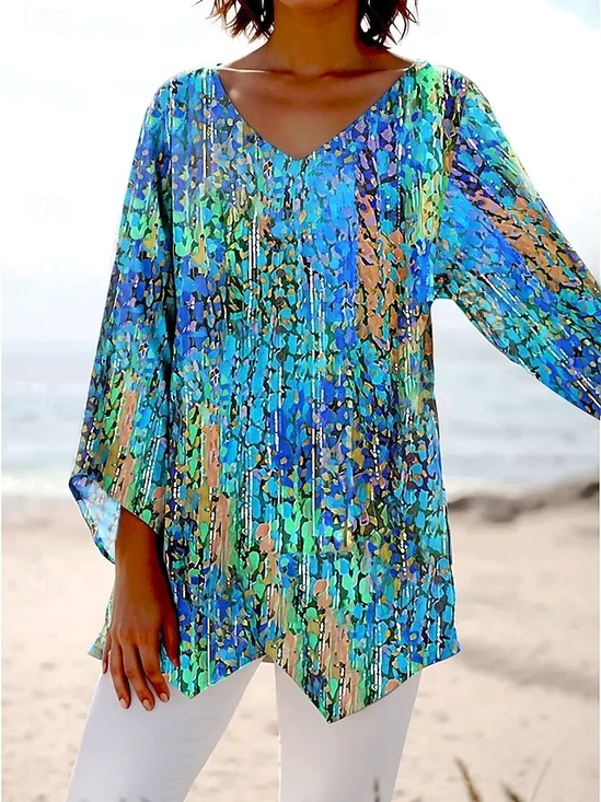 Blouses Bloc de Couleur Simple Printemps / Automne Aucune élasticité Quotidien Ample Manches Longues Droit Régulier pour Femmes