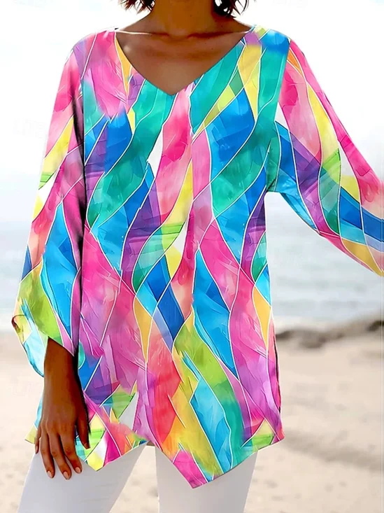 Blouses Femmes Géométrique Simple Printemps / Automne Polyester Aucune élasticité Quotidien Régulier Droit Régulier
