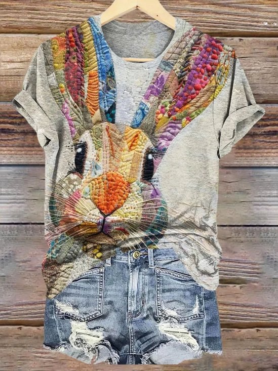 T-shirts Décontracté Été PÂQUES (lapin) Coton Quotidien Coupe Régulière Régulier Trapèze Régulier pour Femmes