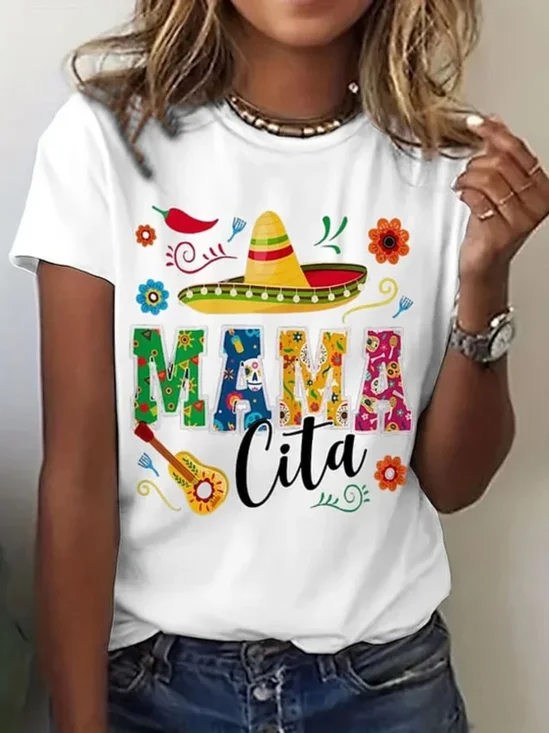 T-shirts Femmes Décontracté Été Dessin Animé Polyester Micro-élasticité Quotidien Manches Courtes Col Rond Régulier