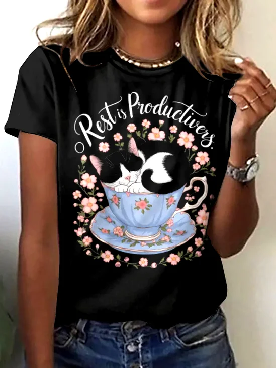 T-shirts Femmes Décontracté La peinture Été Micro-élasticité Coupe Régulière Manches Courtes Régulier Trapèze Régulier