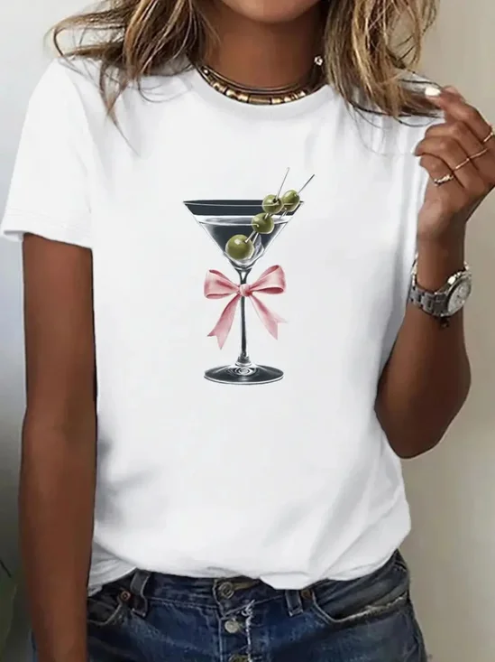 T-shirts Décontracté Été Papillon Coton Micro-élasticité Coupe Régulière Régulier Trapèze Régulier pour Femmes