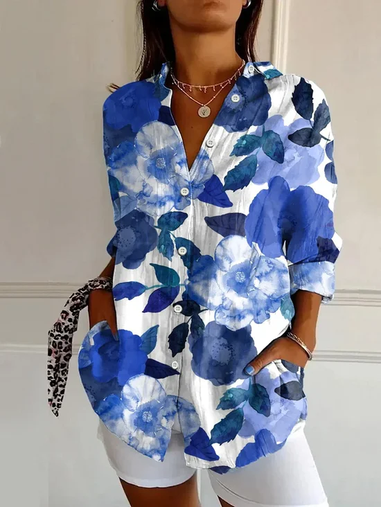 Chemises Femmes Décontracté Floral Printemps / Automne Polyester Aucune élasticité Quotidien Manches Longues Droit T.-N.-L.