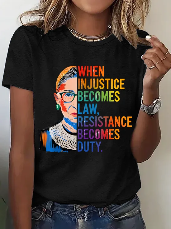 T-shirts Décontracté Été Lettres de texte Coton Micro-élasticité Ample Col Rond Régulier Régulier pour Femmes