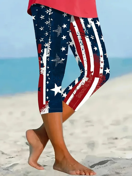 Pantalons De Yoga Femmes Décontracté Été Drapeau des États-Unis Coton Naturel Coupe Régulière Pantalon coupe slim Droit Régulier