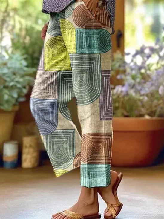 Pantalons Vacances Printemps / Automne Bloc de Couleur en Lin Naturel Micro-élasticité Faire la navette Pantalon droit Droit pour Femmes