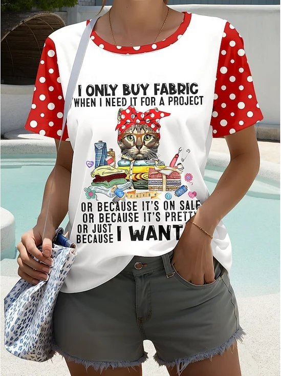 T-shirts Rétro Été Imprimé de Lettre Motif Coton Micro-élasticité Manches Courtes Régulier Trapèze Régulier pour Femmes