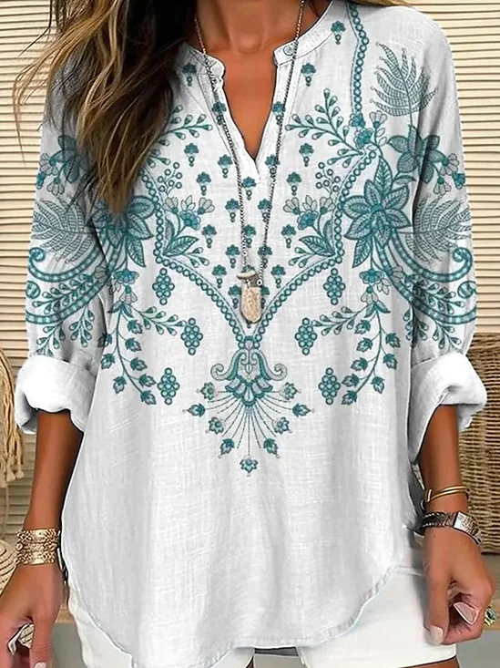 Blouses Simple Été Nationalité/ethnie Polyester Aucune élasticité Demi Manche Col Châle Droit Régulier pour Femmes