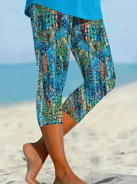 Pantalons De Yoga Femmes Décontracté Polyester d'été abstrait Aucune élasticité Coupe Régulière Corsaire Pantalon coupe slim Régulier