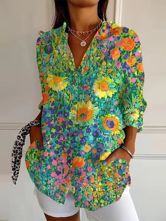 Chemises Décontracté pop Art Imprimé Printemps / Automne Coton Micro-élasticité Quotidien Manches Longues Régulier Col de Chemise pour Femmes