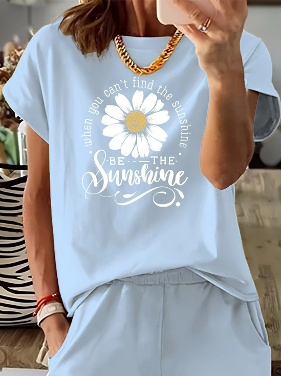 T-shirts Femmes Rétro Été Marguerite Micro-élasticité Quotidien Col Rond Régulier Trapèze Régulier