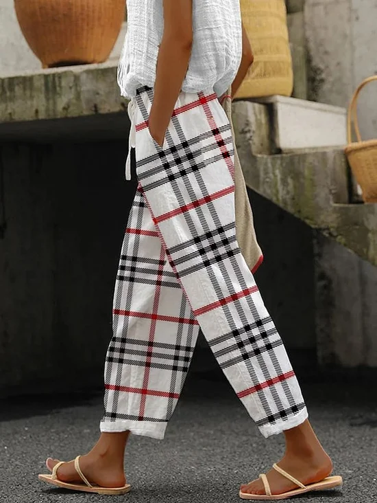 Pantalons Femmes Décontracté Printemps / Automne Plaid Imprimé Aucune élasticité Quotidien Long Droit Pantalon baggy