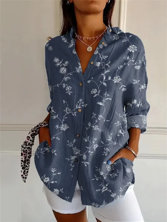 Chemises Rétro Floral Printemps / Automne Polyester Vacances Ample Droit Régulier T.-N.-L. pour Femmes
