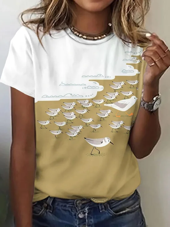 T-shirts Décontracté Oiseau Été Coton Quotidien Coupe Régulière Manches Courtes Col Rond Régulier pour Femmes