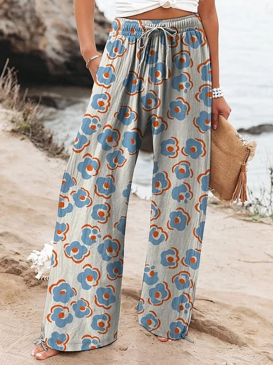 Pantalons Femmes Décontracté Floral Printemps / Automne Imprimé Naturel Ample Long Droit Pantalon baggy