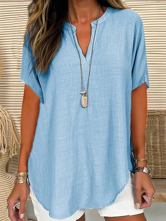 Blouses Élégant Plain Été Aucune élasticité Quotidien Ample Col Châle Régulier Droit pour Femmes