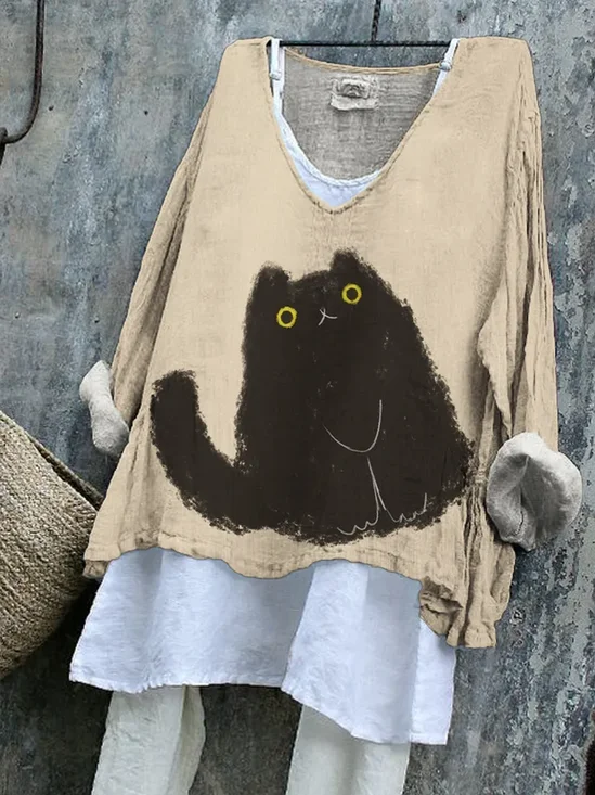 T-shirts Rétro Imprimé d'Animal Printemps / Automne Coton Micro-élasticité Ample Régulier Trapèze Régulier pour Femmes