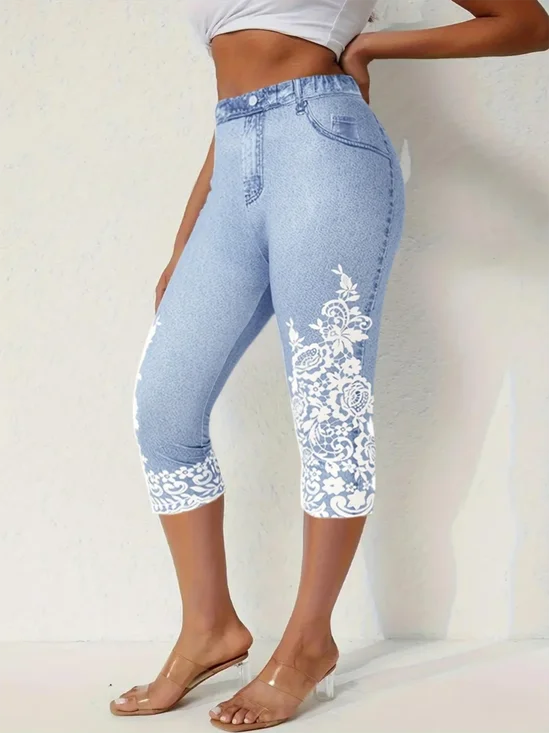 Pantalons Femmes Décontracté Été impression en 3D Naturel Taille Élastique Corsaire Legging Droit T.-N.-L.