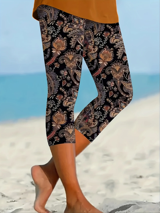 Pantalons Décontracté Floral Été Viscose Naturel Quotidien Corsaire Legging Régulier pour Femmes