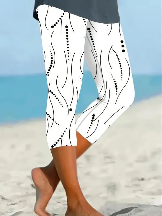 Pantalons Pois Polka Décontracté Été Imprimé Viscose Micro-élasticité Taille Élastique Corsaire Legging pour Femmes
