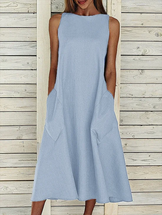 Femmes Plain Gris Col Rond Confortable Imprimé Robe Maxi Décontracté