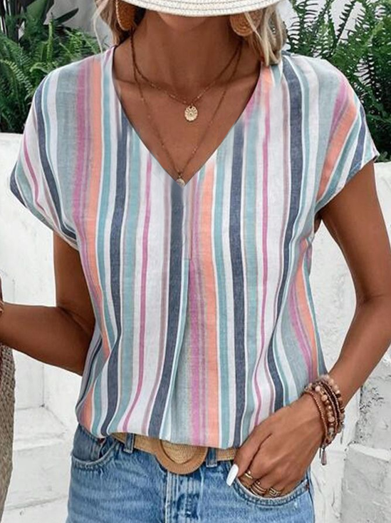 T-shirts Rayé Décontracté Été Imprimé Quotidien Jersey Manches Courtes Régulier T.-N.-L. pour Femmes