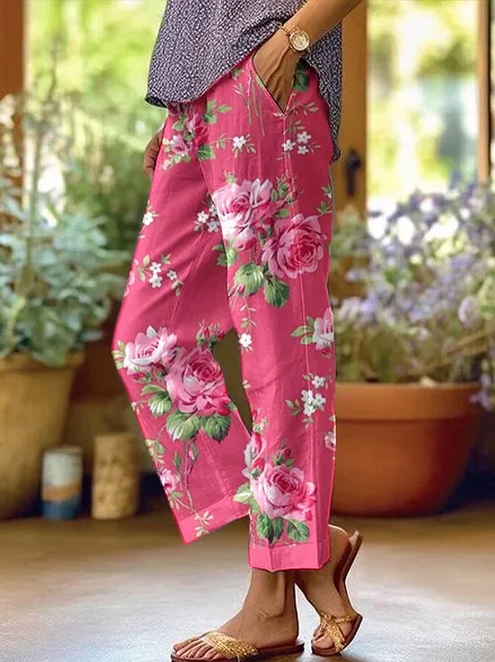 Pantalons Femmes Décontracté Floral Printemps / Automne Imprimé Naturel Quotidien Ample Régulier Pantalon baggy