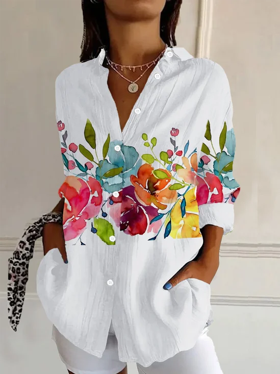 Chemises Femmes Décontracté Floral Printemps / Automne Polyester Aucune élasticité Manches Longues Régulier Régulier T.-N.-L.