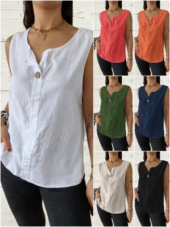 Chemises en Lin Plain Été Polyester Quotidien Sans Manches Régulier Trapèze Régulier pour Femmes