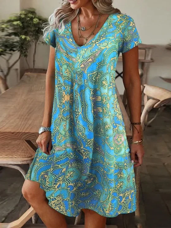Femmes Abstrait Graphique Comme Image Col V Confortable Robe Maxi Décontracté