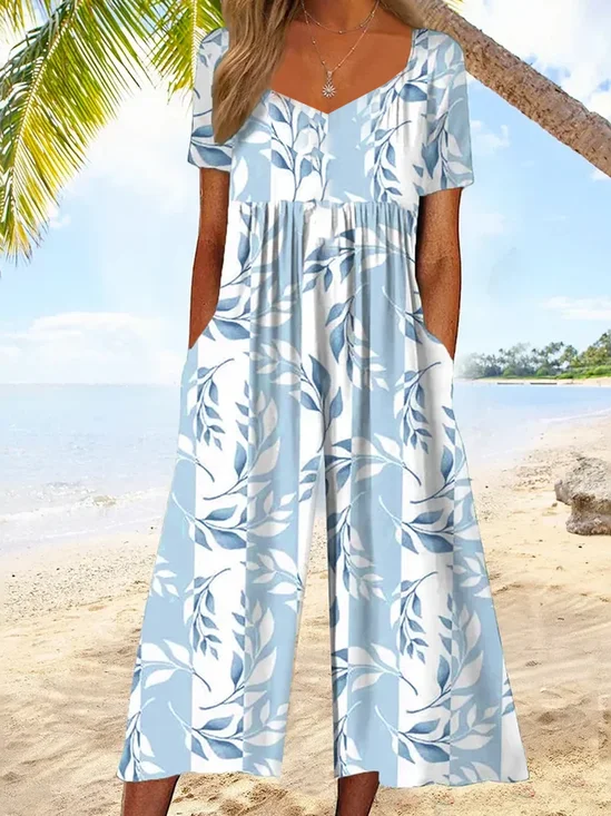 Combinaisons Décontracté Floral Été Col V Naturel Micro-élasticité Quotidien Coupe Régulière Régulier pour Femmes