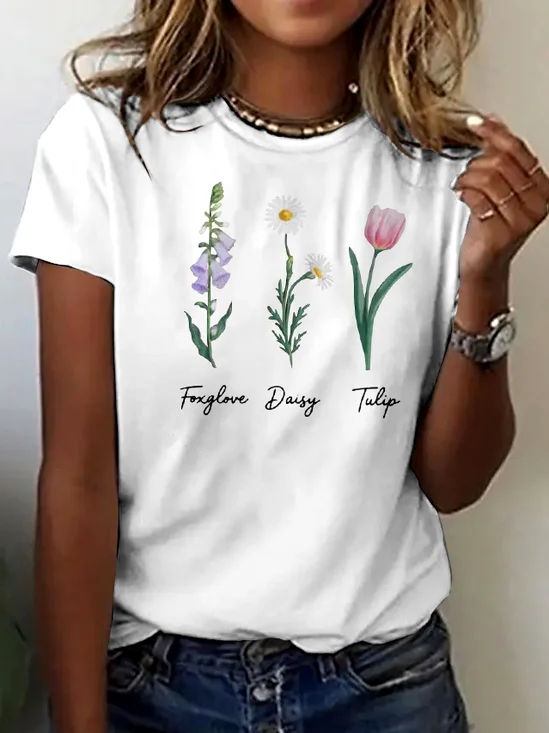 T-shirts Femmes Rétro Plain Été Polyester Micro-élasticité Quotidien Col Rond Trapèze Régulier