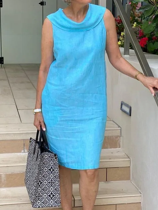 Femmes Plain Bleu Ciel Col Châle Confortable Robe Maxi Décontracté