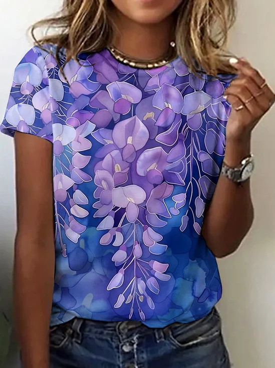 T-shirts Décontracté La peinture Été Coton Quotidien Coupe Régulière Col Rond Régulier Trapèze pour Femmes