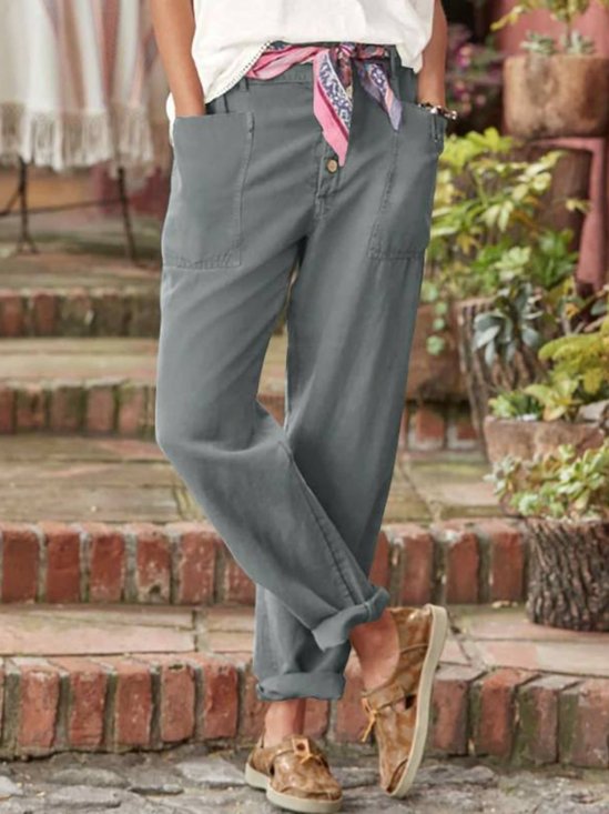 Pantalons Décontracté Plain Printemps / Automne Naturel Micro-élasticité Faire la navette Coupe Régulière Pantalon droit Régulier pour Femmes