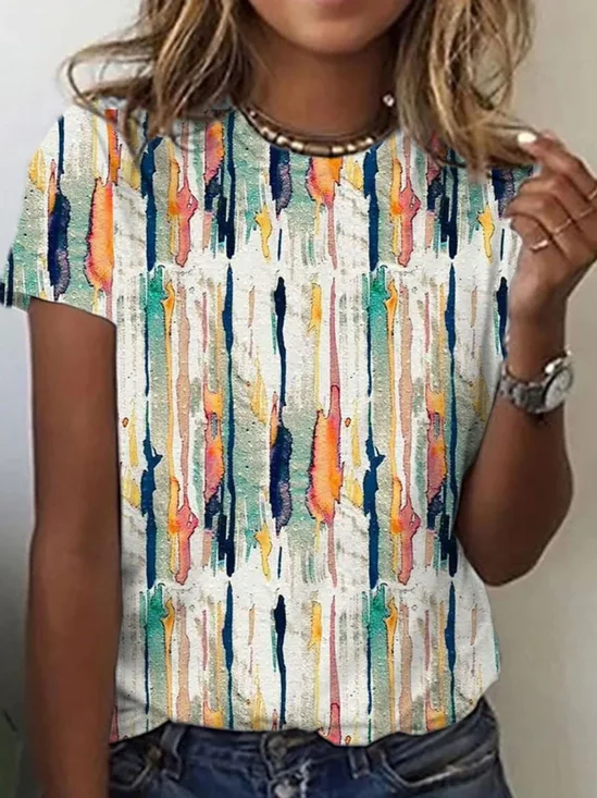 T-shirts Décontracté La peinture Été Coton Micro-élasticité Quotidien Manches Courtes Régulier Régulier pour Femmes